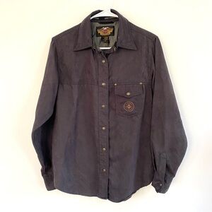 Harley Davidson Gray Faux Suede Long Sleeve Shirt w/ Brass Snap Buttons